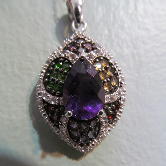 3.60 ctw Amethyst, Vermelho garnet, Bixbite ++ pendant & chain Silver New in Pkg - Picture 8 of 16
